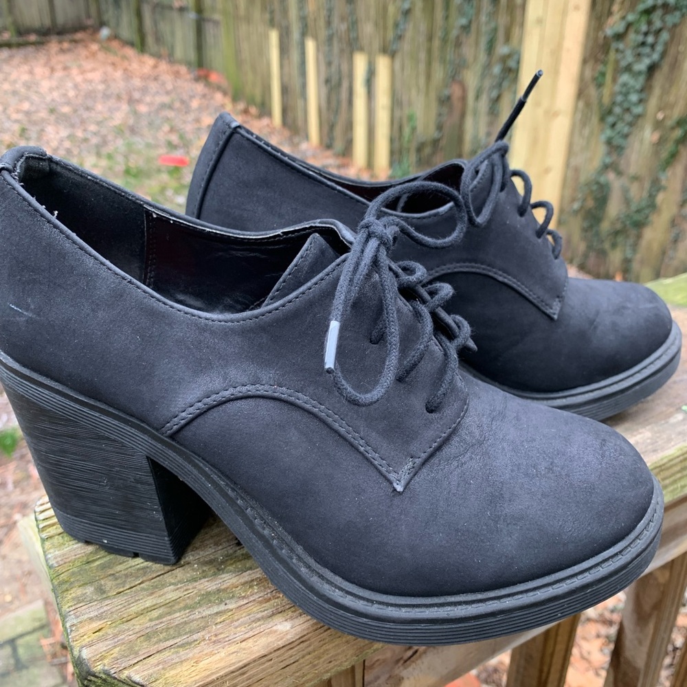 Vintage Soda Shoes Y2K 90s Platform Chunky Heel Black Lace-Up Grunge Size 8.5